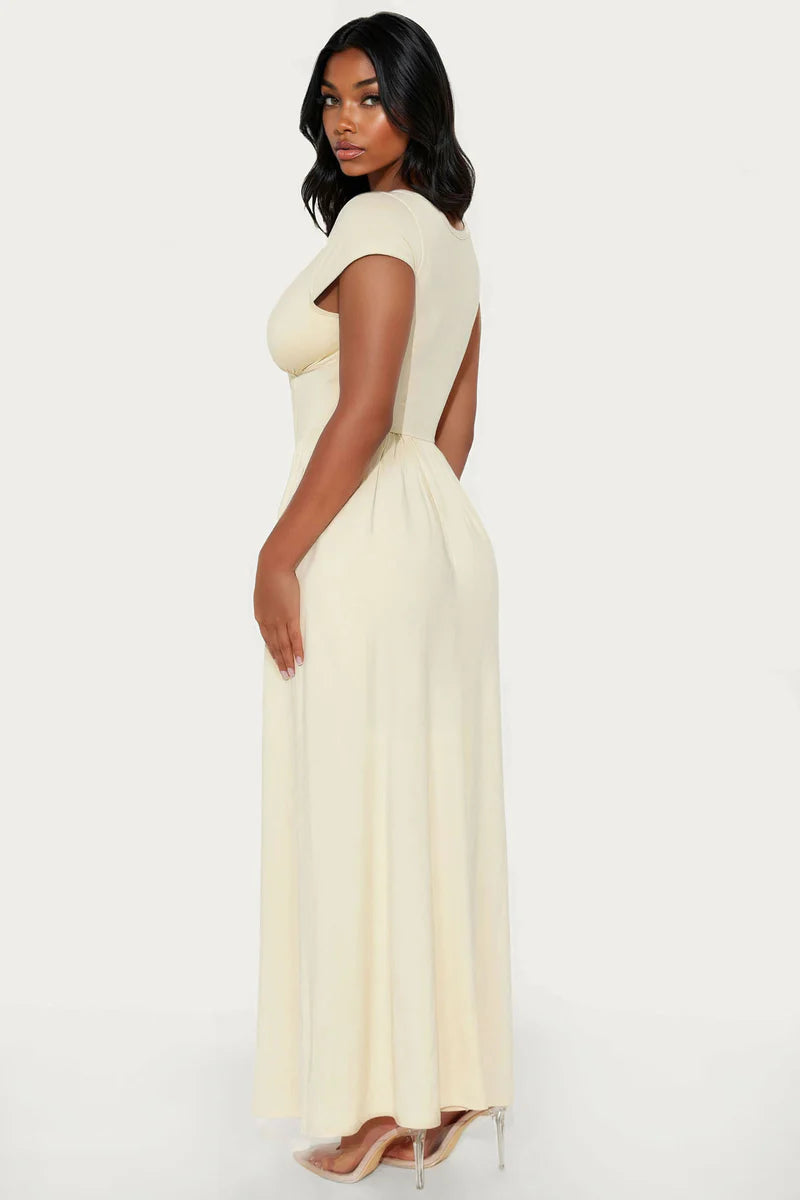 Ainsley Cap Sleeve Corset Maxi Dress - Butter Yellow